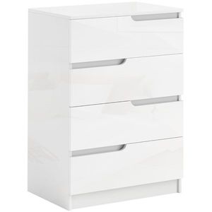 HOMCOM Comodă Modernă, Dulap, 4 Sertare, Placă de Pal, Dispozitiv Anti-Răsturnare, Amortizoare pentru Picioare, Alb | Aosom Romania imagine