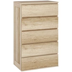 HOMCOM Comodă 5 sertare mobilier de depozitare design minimalist 60 x 38 x 100 cm lemn natural | Aosom Romania imagine