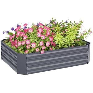 Outsunny Pat înalt din oțel galvanizat, Pat de grădină, Cuva pentru plante, Cuva pentru flori, 120 x 90 x 30 cm, Gri închis | Aosom Romania imagine