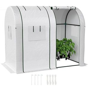 Outsunny Seră de grădină 1, 8 m² seră pentru roșii 2 uși cu fermoar 4 ferestre cu fermoar acoperiș PE 135 g/m² alb | Aosom Romania imagine