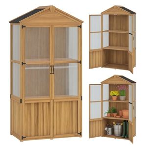 Outsunny Abri de jardin en bois, cabana de gradina cu panouri in acrilic rafturi detașabile x 55 x 178 cm, natural | Aosom Romania imagine