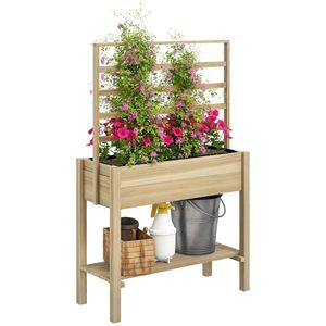 Outsunny Jardiniere pe picioare, carré potager de grădină pe picioare cu grilaj și raft, din lemn, 88 x 37 x 137 cm lemn natural | Aosom Romania imagine
