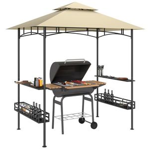 Outsunny Cort de Grătar, Cort de BBQ, Foisor de Grădină cu 2 Rafturi, Coșuri de Depozitare, Carlige, pentru Terasă, Bej | Aosom Romania imagine
