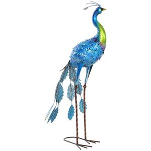 Outsunny Statuie de paun de grădină decorație grădină exterioară din metal rezistentă la elemente 40 x 43 x 83 cm multicolor | Aosom Romania imagine