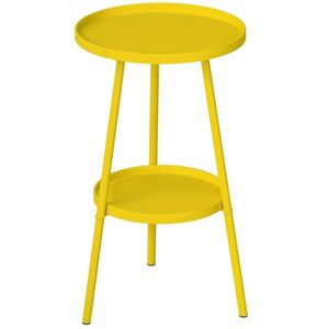 Outsunny Mică masă laterală rotundă cu 2 niveluri masă de grădină pentru terasă living balcon din metal Ø 32 x 51 cm galben | Aosom Romania imagine