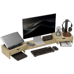 HOMCOM Rehausseur écran PC bureau support d'écran d'ordinateur de 60-116 cm cu 2 sertare, lungime și unghi reglabil | Aosom Romania imagine