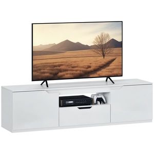 HOMCOM TV-Lowboard, lucios, pentru televizoare de până la 65 de inch, 3 făcuturi, sertar, 160 x 38 x 43 cm, Alb | Aosom Romania imagine