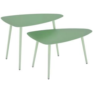 Outsunny Lot de 2 mese joase de grădină, mese de sufragerie joase triunghiulare, structură din oțel, suporturi reglabile, verde deschis | Aosom Romania imagine