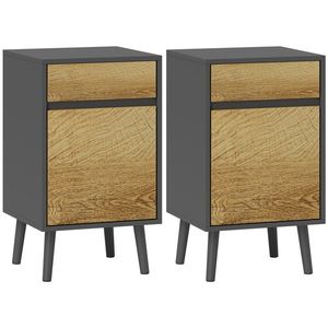 HOMCOM Lot de 2 noptiere masă de noapte cu sertare și dulap, stil modern, 40 x 39 x 69 cm, gri închis | Aosom Romania imagine