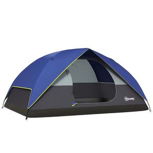 Outsunny Cort de camping 2-4 persoane, cort dôme familial impermeabil, cu fereastră, 2 buzunare, sac de transport, albastru închis | Aosom Romania imagine