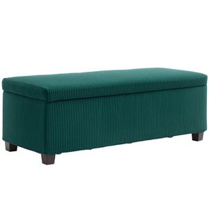 HOMCOM Banc de depozitare capăt de pat din catifea cotelată cu capac, pentru salon, cameră, intrare, 112 x 42 x 40 cm, verde | Aosom Romania imagine