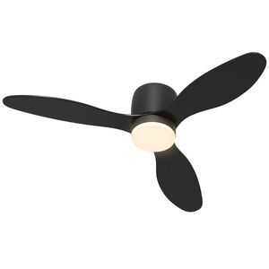 HOMCOM Ventilator de tavan cu lumină și telecomandă, 3 culori de lumină, 6 viteze, Luminozitate reglabilă, Negru | Aosom Romania imagine