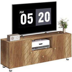 HOMCOM Televizor mobilier pentru televizoare de pana la 50 de inch cu 2 dulapuri si compartiment deschis si sertar, lemn natural | Aosom Romania imagine