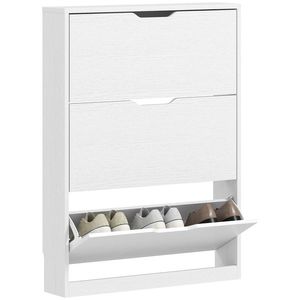 HOMCOM Șifonier cu 3 Sertare Pliante, pentru până la 12 perechi de pantofi, Placă de Lemn, 80 x 17 x 108 cm, Alb | Aosom Romania imagine