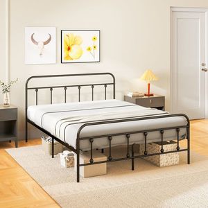 HOMCOM Cadru de pat 140 x 200 cm 2 persoane din oțel somieră cu lame cap de pat și picior de pat depozitare sub pat negru | Aosom Romania imagine