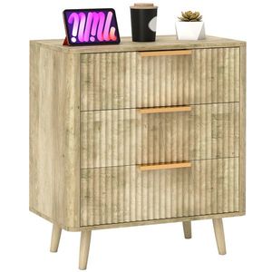 HOMCOM Comodă 3 sertare cu mânere și picioare din pin, efect de lemn canelat, pentru cameră, living, hol, stejar | Aosom Romania imagine