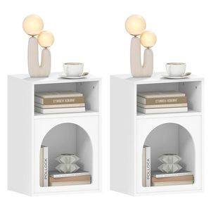 HOMCOM Set de 2 mese de noapte, masă de noapte cu compartimente deschise, design arcuit, 40 x 30 x 60 cm, alb | Aosom Romania imagine