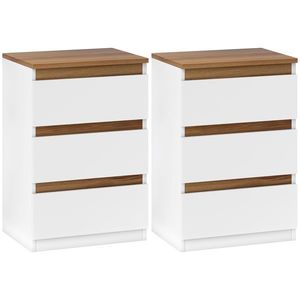 HOMCOM Set de 2 Mesite de Noapte Înguste de 3 Sertare Comode pentru Sufragerie Hol 40x30x59, 5 cm Alb | Aosom Romania imagine