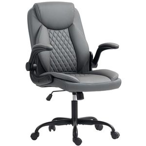 HOMCOM Fotoliu de birou, fotoliu birou ergonomic cu suporturi pentru brațe rabatabile, înălțime reglabilă, funcție de balansare, gri | Aosom Romania imagine