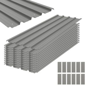 Outsunny Lot de 12 panouri din oțel galvanizat Rezistente la Intemperii, gri deschis, dim. unui panou 129L x 45l cm | Aosom Romania imagine