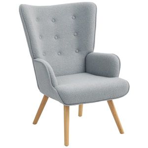 HOMCOM Scaun de salon din material textil bouclette, scaun capitonat și umplut cu picioare din lemn, 71 x 74 x 96 cm, gri deschis | Aosom Romania imagine