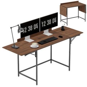 HOMCOM Birou pliant masă de calculator 2 aripi pliabile pentru 2 monitoare, pentru cameră, spații mici, 170 x 58 x 78 cm nuc | Aosom Romania imagine