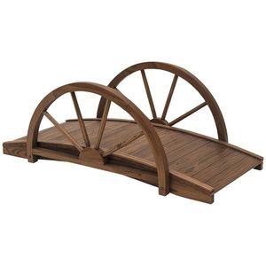 Outsunny Pod de grădină din lemn, cu balustradă la jumătate de roți și o capacitate de 150 KG, 100 x 50 x 37 cm, maro | Aosom Romania imagine
