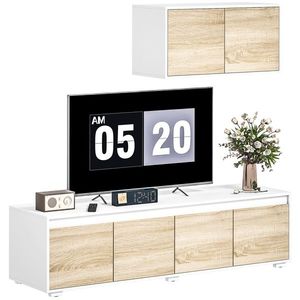 Set de 2 Piese pentru Televizor cu Dulap de Perete, Unitate de Divertisment Independenta pentru Televizoare, Natur HOMCOM | Aosom RO imagine