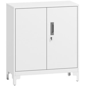 HOMCOM Mobilier de birou cu 3 rafturi, 2 uși și chei, 80x35x91 cm, Alb | Aosom Romania imagine