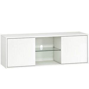 HOMCOM Mobilier Porta TV până la 55", Mobilier TV Suspendat sau pe Podea de 120 cm cu Uși Soft Close, Orificiu pentru Cabluri și Raft din Sticlă, pentru Sufragerie și Salon, Alb Efect Lemn | Aosom Romania imagine