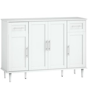 HOMCOM Mobilier de Sufragerie, Credență cu 2 Sertare și 3 Dulapuri cu Rafturi Reglabile, Comodă cu Picioare din Pin pentru Sala de Mese și Bucătărie, 120x38x86 cm, Alb | Aosom Romania imagine