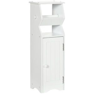 Kleankin Dulap de Baie Compact, Economisire Spațiu, MDF Alb, Compartiment pentru Hârtie Igienică, 19x15x56 cm | Aosom Romania imagine