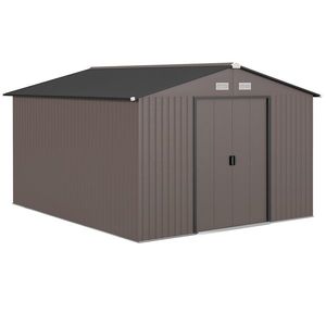 Outsunny Magazie de Grădină 8.3m² din Oțel Zincat, Uși Duble Glisante, 277x322x192 cm, Maro | Aosom Romania imagine