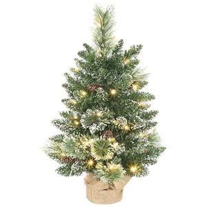 HOMCOM Pom de Crăciun Miniatural Pre-luminat 60 cm, Pom de Crăciun cu Zăpadă | Aosom Romania imagine