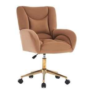 Scaun rotativ reglabil pe înălțime, din material de catifea și picioare aurii, design ergonomic, pentru birou, dormitor, 62x64x88-97 cm, Maro imagine