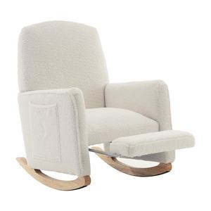 Scaun balansoar cu taburet, fotoliu de relaxare cu spătar înalt, material Teddy, 67x96-127x96 cm, Alb imagine