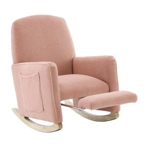 Scaun balansoar cu taburet, fotoliu de relaxare cu spătar înalt, material Teddy, 67x96-127x96 cm, Roz imagine