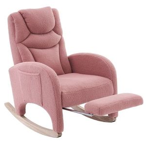 Scaun balansoar fotoliu relaxant cu brațe, tapițat și ergonomic, pentru living și dormitor, 66x96-125, 5x99 cm, Roz imagine