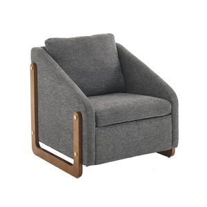 Scaun modern de accent pentru living, fotoliu cu brațe din lemn și pernă pentru spate, material chenille, 73, 5x73, 5x73, 5 cm, Gri imagine