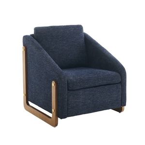 Scaun modern de accent pentru living, fotoliu cu brațe din lemn și pernă pentru spate, material chenille, 73, 5x73, 5x73, 5 cm, Albastru imagine