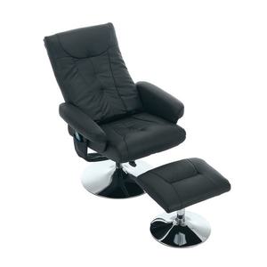 Fotoliu de relaxare cu funcție de înclinare și masaj în 5 puncte, fotoliu TV cu funcție de încălzire electrică și taburet, rotativ 360°, material PU, 75x76x103 cm, Negru imagine