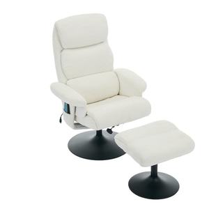 Fotoliu de relaxare cu funcție de înclinare și masaj în 5 puncte, fotoliu TV cu funcție de încălzire electrică și taburet, rotativ 360°, material chenille, 75, 5x77x100 cm, Alb imagine