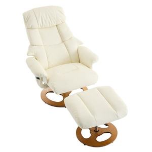 Fotoliu confortabil de relaxare cu funcție de masaj și încălzire, rotativ la 360°, spătar reglabil și taburet, material PU, 81x83, 5x111 cm, Alb imagine