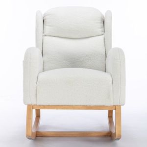 Scaun balansoar modern cu husă din material Teddy, fotoliu cu design ergonomic cu spătar înalt, pentru living și dormitor, 71x96, 5x101 cm, Alb imagine