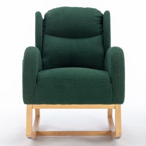 Scaun balansoar modern cu husă din material Teddy, fotoliu cu design ergonomic cu spătar înalt, pentru living și dormitor, 71x96, 5x101 cm, Verde imagine
