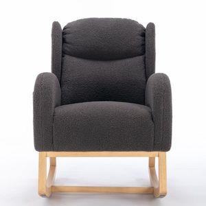 Scaun balansoar modern cu husă din material Teddy, fotoliu cu design ergonomic cu spătar înalt, pentru living și dormitor, 71x96, 5x101 cm, Gri închis imagine