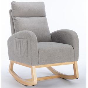 Scaun balansoar modern din material Teddy, cu șezut căptușit și buzunar lateral ascuns, pentru living și dormitor, 71x88x104, 5 cm, Gri deschis imagine