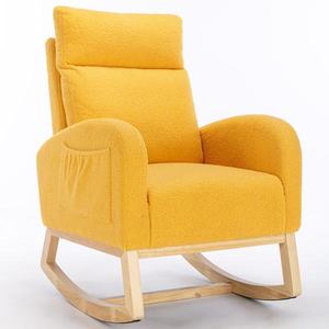 Scaun balansoar modern din material Teddy, cu șezut căptușit și buzunar lateral ascuns, pentru living și dormitor, 71x88x104, 5 cm, Galben imagine