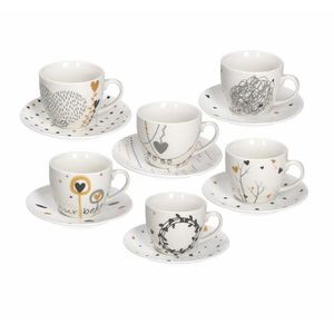 Set 6 cesti cu farfurie, Tognana, Iris Goldy, 200 ml, portelan, multicolor imagine