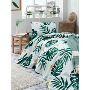Set cuvertura pique Single, Monstera - Green v2, Eponj Home, Bumbac imagine
